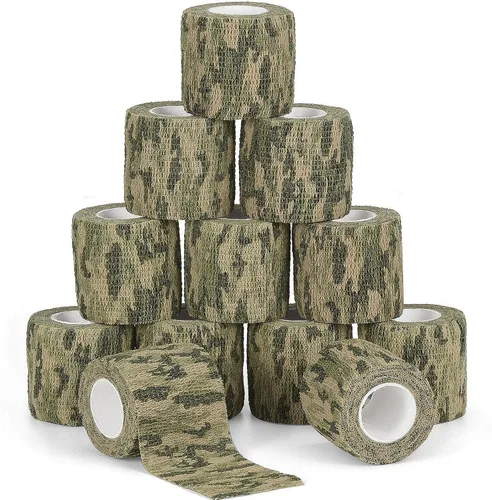 Vista 9 de 12 rollos de cinta de camuflaje de camuflaje de vendaje autoadhesivo de 2 pulgadas x 5 yardas, envoltura protectora de camuflaje autoadhesiva