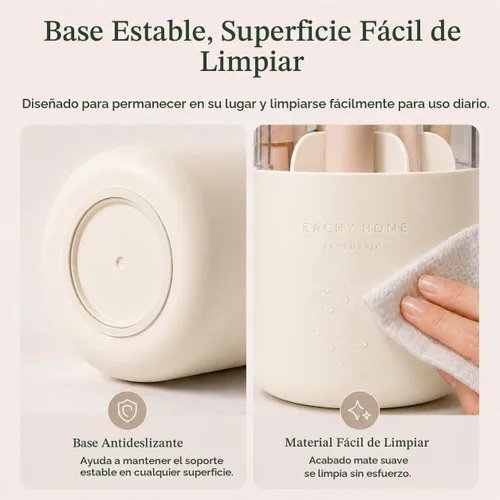 Vista 7 de EACHY Soporte para brochas de maquillaje giratorio de 360° con tapa a prueba de polvo, material impermeable, 7 compartimentos para almacenamiento