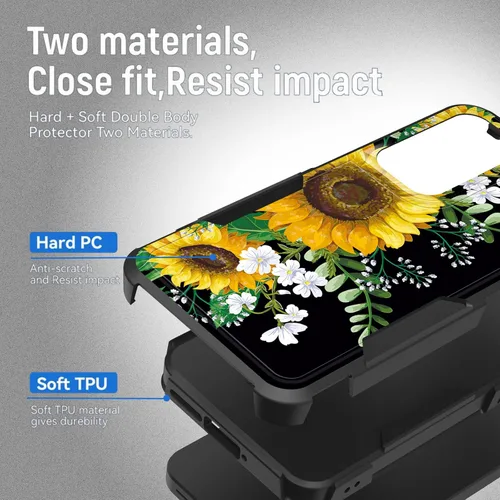 Vista 334 de Funda para Galaxy A14 5G, resistente de doble capa híbrida de policarbonato duro, goma suave, a prueba de golpes, funda protectora resistente