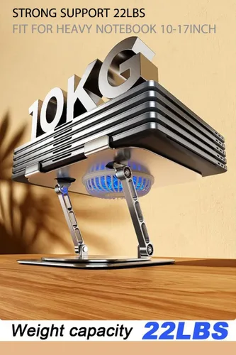 Vista 4 de Ventilador de soporte para laptop con base giratoria giratoria de 360°, altura elevadora de 10 pulgadas ajustable para escribir, ver, presentación