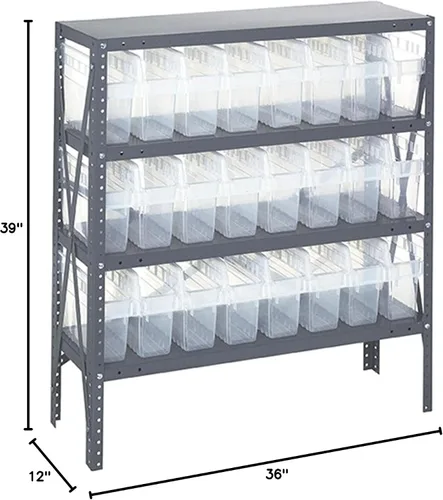 Vista 510 de Quantum QSBU-245BK Heavy Duty Shelving Unit with (7) Shelves and (24) QUS245 Black Bins for Garage Warehouse Storage Distribution 400 lb Load