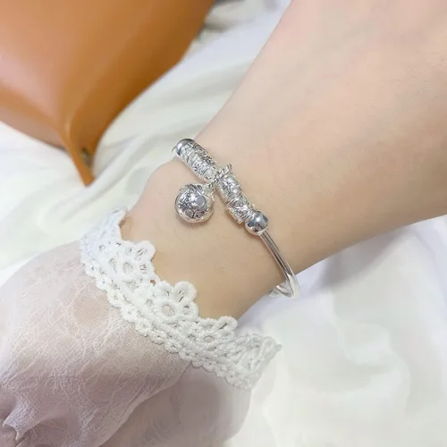 Vista 4 de Pulseras de plata de ley 925 para mujer, pulsera de transferencia de la suerte, ajustable, joyería de moda para mujer