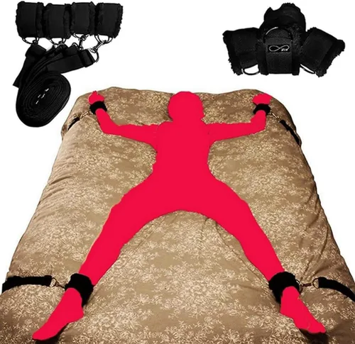 Vista 2 de Cinturones de sujeción de cama tamaño King para muñecas y tobillos, cuerdas de sujeción y cordones para adultos para juegos de cama King