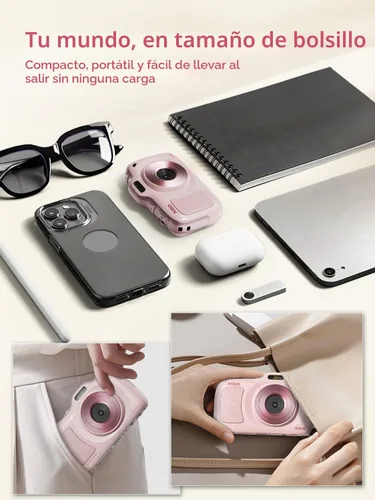 Vista 9 de Cámara digital True 64MP 4K - Zoom 16X de enfoque automático, con modo belleza y macro, tarjeta TF de 32GB, cámaras de videoblogs compactas y Rosa