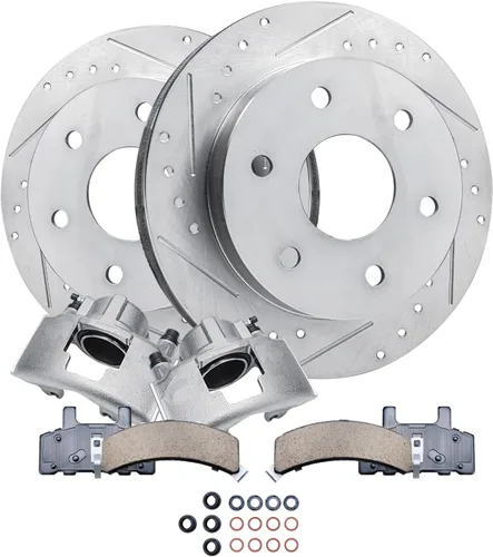 Vista 14 de Detroit Axle - Kit de freno delantero para Hyundai Nexo 2019-2024, rotores de freno perforados y ranurados, pastillas de freno de cerámica