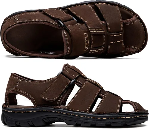 Vista 4 de Jousen Sandalias de hombre con soporte de arco casual de cuero genuino para verano al aire libre playa pescador sandalias para hombres