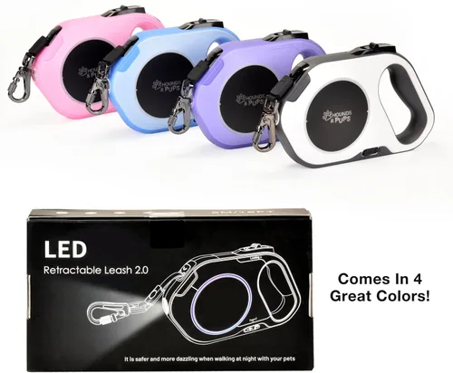 Vista 3 de Hounds & Pups - Correa retráctil para perro, 15 pies de longitud, luz LED para paseos nocturnos (morado)