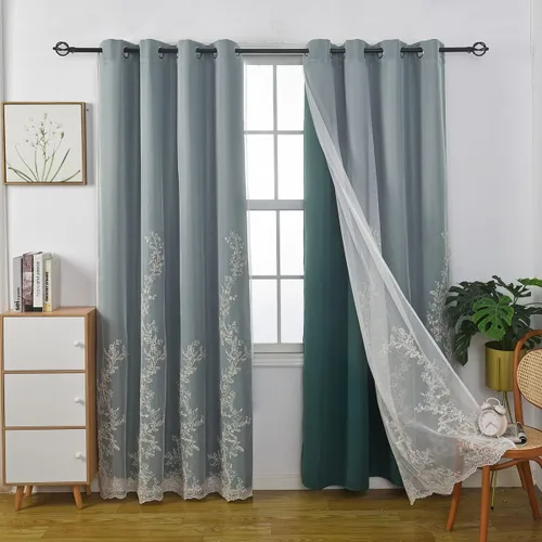 Vista 21 de GYROHOME Cortinas de doble capa con tul blanco bordado traslúcido, mezcla y combina cortinas de oscurecimiento de la habitación, cortinas con Beige