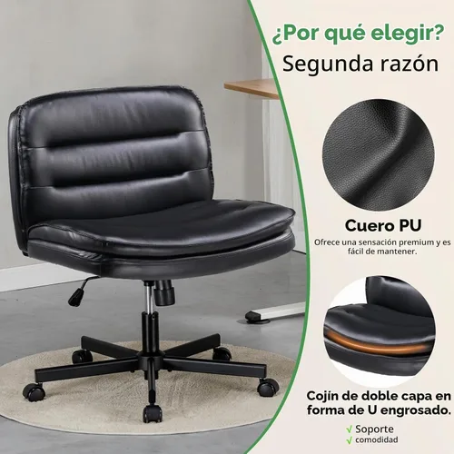Vista 7 de GTPLAYER Silla de oficina con patas cruzadas con ruedas, silla de escritorio extra ancha sin brazos cómoda para el hogar y dormitorio, cojín de 2