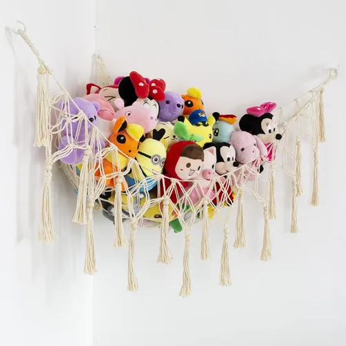 Vista 2 de Red o Hamaca para Animales de Peluche - Almacenamiento de Juguetes de Macramé, Organizador de Peluche, Red Colgante de Esquina, Guardería Bohemia