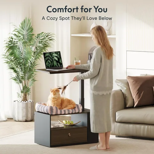 Vista 5 de FLEXISPOT H7 CAB - Escritorio para computadora de pie y sentado en altura ajustable con almacenamiento, escritorio neumático para laptop con cajón