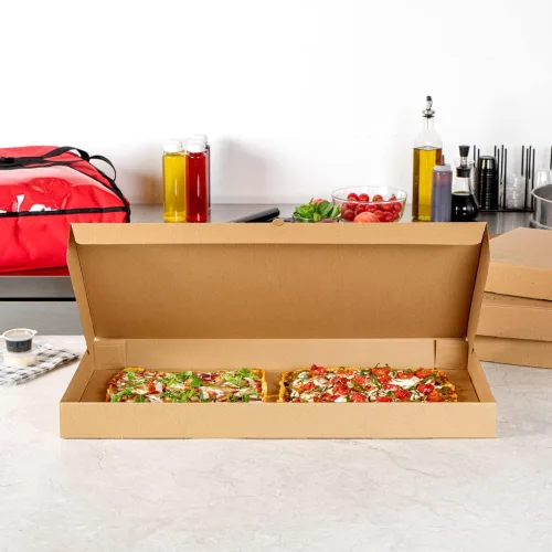Vista 46 de Restaurantware - Cajas para pizza, 50 unidades, 14 x 7 x 1.5 pulgadas, embalaje de papel de cartón corrugado con bloqueo de pestañas, resistente a