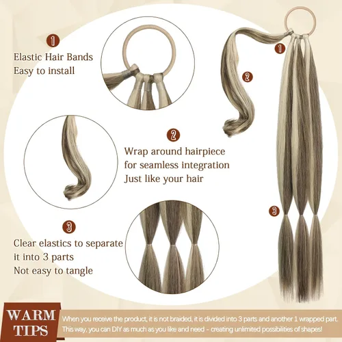 Vista 23 de SOFEIYAN Extensión de cola de caballo trenzada larga con banda elástica y mechón liso envolvente, extensiones de cabello naturales suaves