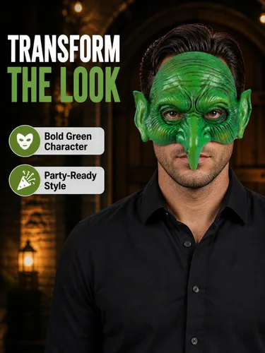 Vista 2 de MCJC Máscara de duende, máscara de bruja verde de Halloween, accesorio de disfraz aterrador