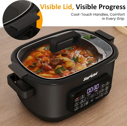 Vista 9 de Sunvivi Cocina múltiple 12 en 1, olla de cocción lenta programable de 6.5 cuartos de galón con temporizador y control de temperatura, ajuste