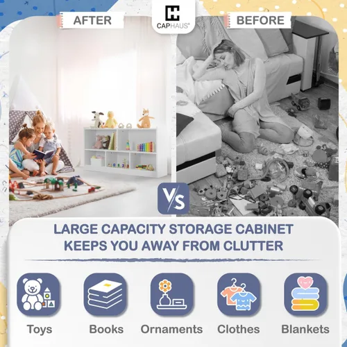 Vista 7 de CAPHAUS Organizador de almacenamiento de juguetes con compartimentos abiertos para niños, 44.1 x 11.8 x 24.2 pulgadas, blanco, organizadores