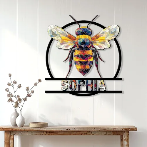 Vista 3 de Letrero de metal personalizado de abeja, cartel colgante de abeja de miel, porche de bienvenida al aire libre, valla de pared con nombre