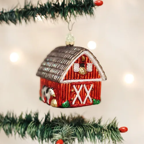 Vista 2 de Old World Christmas: Colección Fireman - Adorno de vidrio soplado para árbol de Navidad Granero