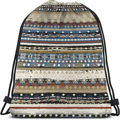 Vista 11 de Bolsas con cordón de rayas retro bohemias, mochila con cordón para gimnasio, Multi-a100, 14x16.9 Inch, Mochilas de viaje