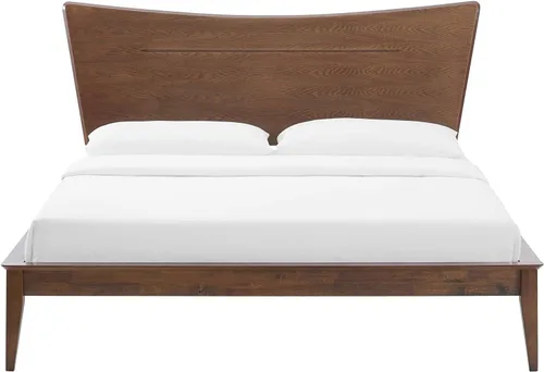 Vista 8 de Marco de cama de plataforma, tamaño King, madera, nogal marrón, contemporáneo moderno, dormitorio principal suite de invitados