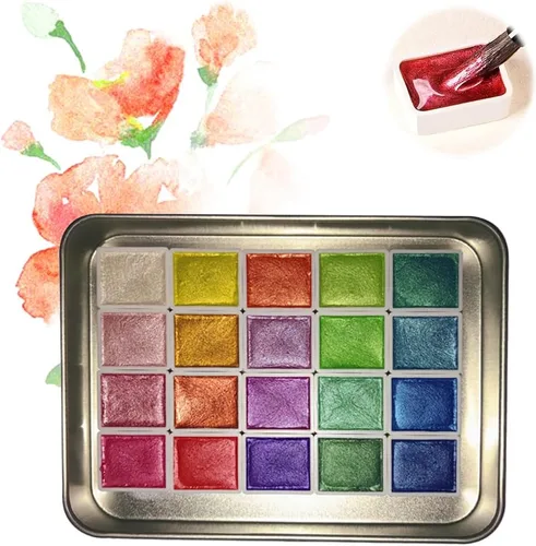 Vista 9 de Juego de pintura de acuarela de 20 colores, mini pintura de acuarela que cambia de color 2026, juego de pinturas de acuarela metálicas, caja