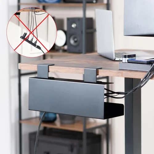 Vista 6 de VIVO Sin taladro Abrazadera de 17 pulgadas para administración de cables de extensión de alimentación Bandeja de administración de cables debajo
