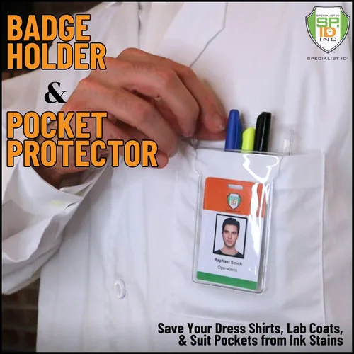 Vista 3 de Protector de bolsillo resistente con soporte vertical para tarjetas de identificación, organizador de bolsillo de plástico transparente