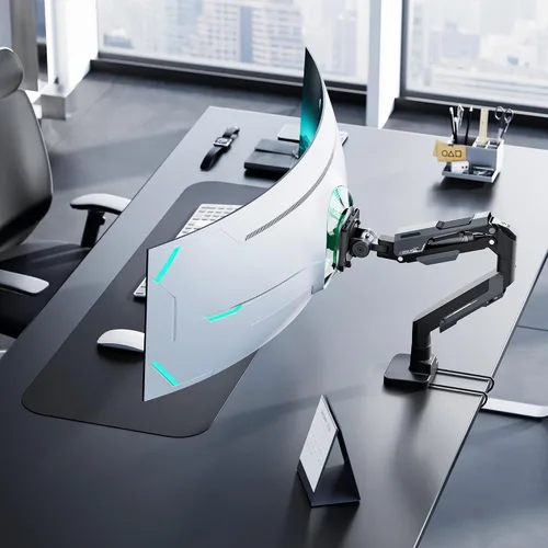 Vista 9 de ARES WING Brazo de monitor ultraancho de alta resistencia, soporte de monitor de aluminio con resorte de gas con USB para pantallas curvas de 24 a