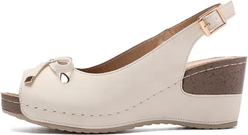 Vista 2 de Mintzice Sandalias de cuña elegantes con correa al tobillo y puntera abierta para mujer