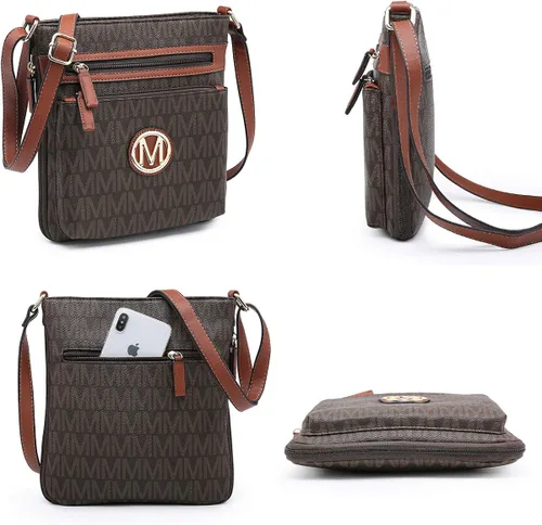 Vista 3 de MARCO M KELLY Bolsos cruzados para mujer, múltiples bolsillos, grandes, monograma, con cremallera, bolso de hombro de piel sintética para mujer