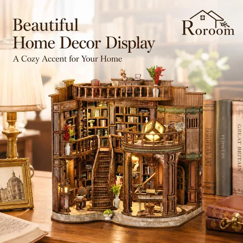 Vista 8 de Roroom Kit de casa en miniatura de bricolaje, kit de rincón de libros de Aw02003 Dreamy Book Hall