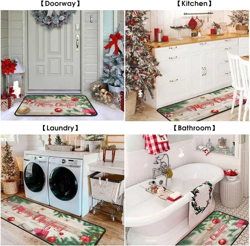 Vista 6 de 2 tapetes de cocina de Navidad para piso, tapete antideslizante para decoración de cocina, juego de alfombras de cocina antifatiga con corredor