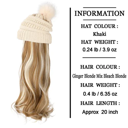 Vista 32 de AynnQueen - Gorro de invierno con extensiones de cabello desmontables para mujer.