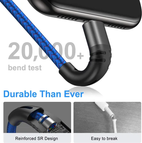 Vista 3 de Cable micro USB de 10 pies, cargador de teléfono Android, paquete de 2 cables de carga extralargos de nailon trenzado rápido y duradero para Samsung