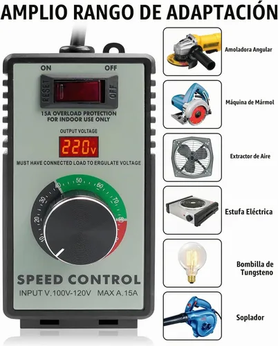 Vista 2 de Regulador de voltaje variable del regulador de velocidad del motor de CA 120V con pantalla LED Router Fan Speed Controller, Overload Protection