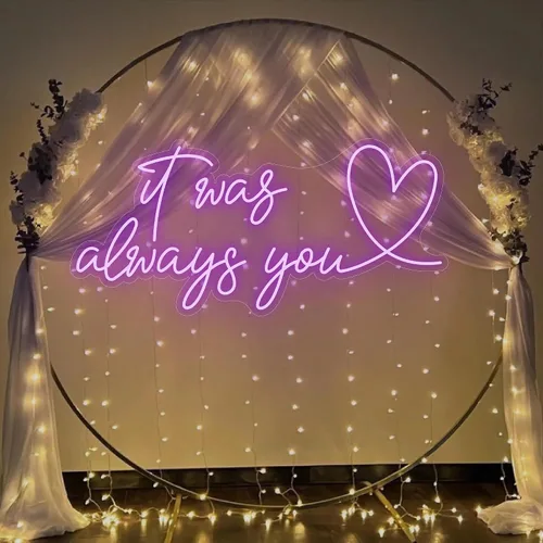 Vista 8 de Letrero de neón personalizado con texto en inglés «It Was Always You», letrero de neón personalizado con corazón para boda, fiesta de compromiso