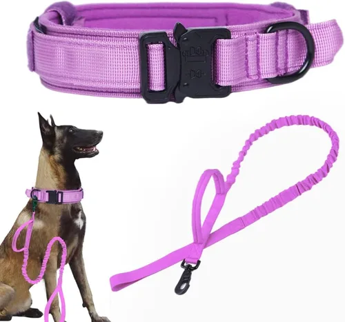 Vista 25 de Collar táctico para perro, ajustable, militar, de nailon, con asa de control y hebilla de metal resistente para perros medianos y grandes (negro, S)