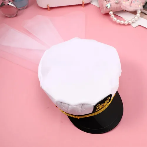 Vista 9 de Sombrero de capitán de novia marinero, sombrero de capitán de novia con velo, sombrero de despedida de soltera, sombrero de fiesta nupcial de boda