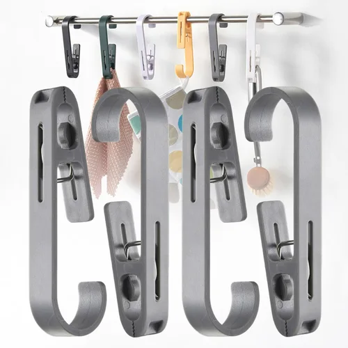 Vista 15 de iBetterLife Alfileres de ropa resistentes para exteriores, 8 ganchos grandes para ropa sucia con clips, abrazaderas organizadoras de armario