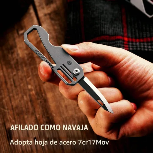 Vista 3 de KeyUnity KK08 Ti - Cuchillo plegable, mango de mosquetón, hoja de 1.69