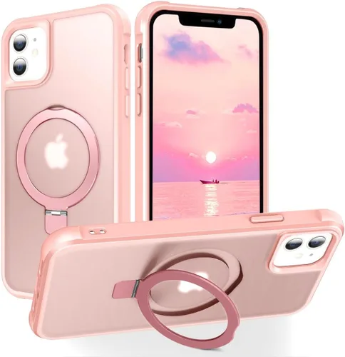 Vista 123 de CHAOFEnG Funda magnética compatible con iPhone 11 con soporte, prueba de caídas de grado militar, compatible con imán, anillo translúcido, parte