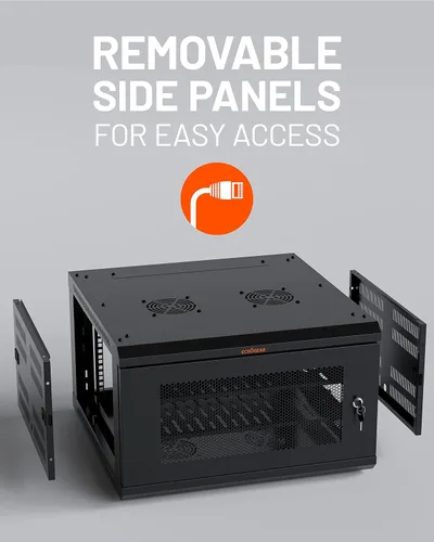 Vista 7 de ECHOGEAR 6U Rack de Red - Kit de Rack de Pared Montado en la Pared Incluye 2X Estantes de 1U, Ventilador Premontado, Puerta con Cerradura y Hardware