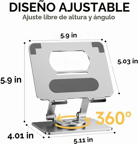 Vista 3 de Soporte para iPad, soporte para tableta con base giratoria gruesa de 360°, soporte de aluminio ajustable de doble varilla para todas las superficies