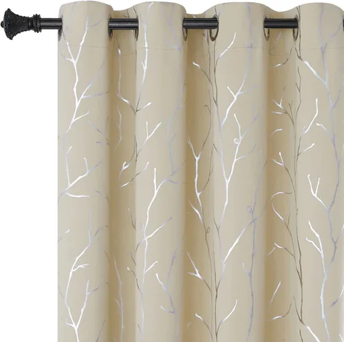 Vista 71 de BUHUA Cortinas pequeñas para ventana de 36 pulgadas de largo, 2 paneles, cortinas opacas con elegantes ramas de árbol plateadas, cortinas de bloqueo
