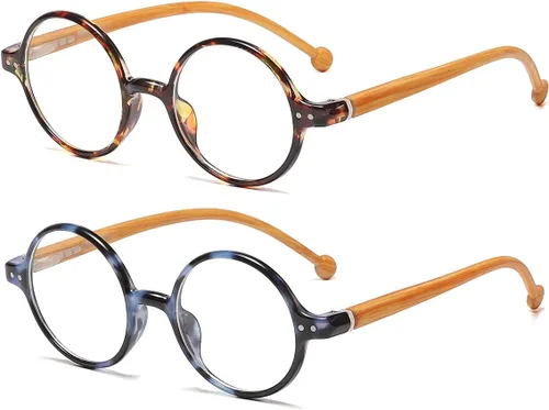 Vista 15 de JOVAKIT Lentes de bloqueo de luz azul redondos retro para mujeres y hombres, estilo literario vintage, sin receta