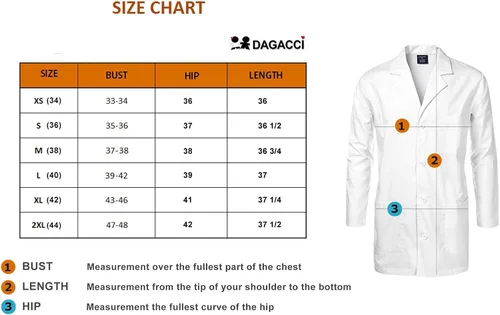 Vista 3 de Dagacci Medical Uniform Abrigo de laboratorio unisex de 35 pulgadas, blanco, talla XS a XXL, Blanco