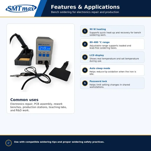 Vista 3 de Estación de soldadura 90W ESD Safe Digital 80-480C QK202D SMTmax