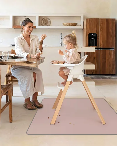 Vista 5 de Blissful Diary - Alfombrilla para debajo de la silla alta, 50.4 x 50.4 pulgadas, lavable, antideslizante, protectora contra salpicaduras, rosa claro