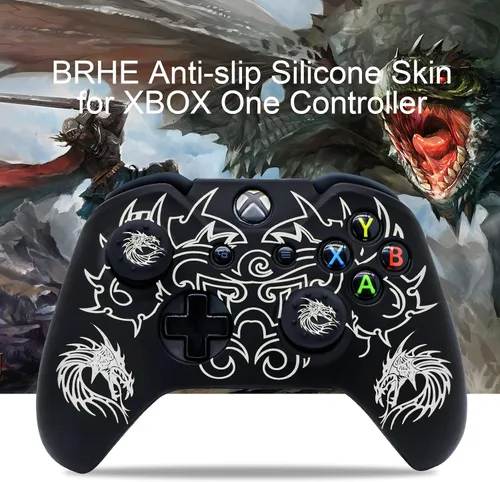Vista 5 de BRHE - Funda protectora de silicona antideslizante para control Xbox-One juego de accesorios para Microsoft Xbox 1 Gamepad Joystick con 2 tapas