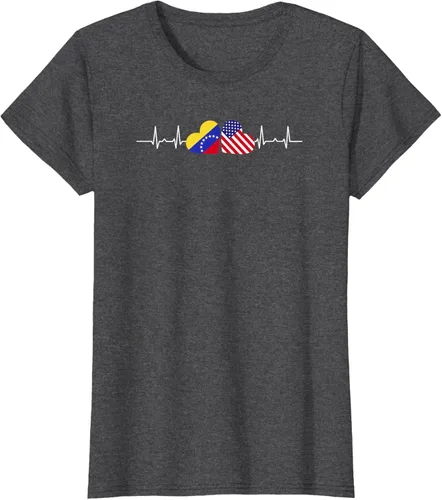 Vista 4 de Camiseta Venezuela American Heartbeat para mujer, Negro, S